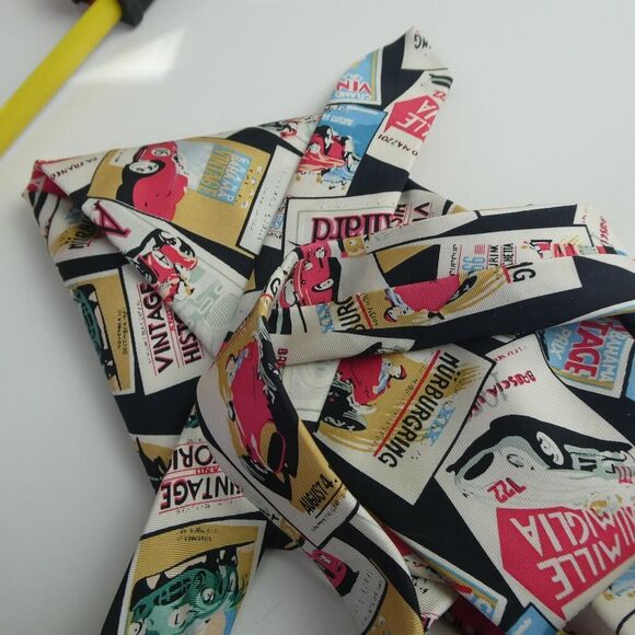 RM Style Vintage Race Car Advertisement Silk Tie Autographed by Unknown Mod - Picture 3 of 7